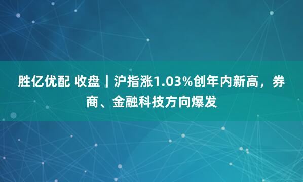 胜亿优配 收盘｜沪指涨1.03%创年内新高，券商、金融科技方向爆发
